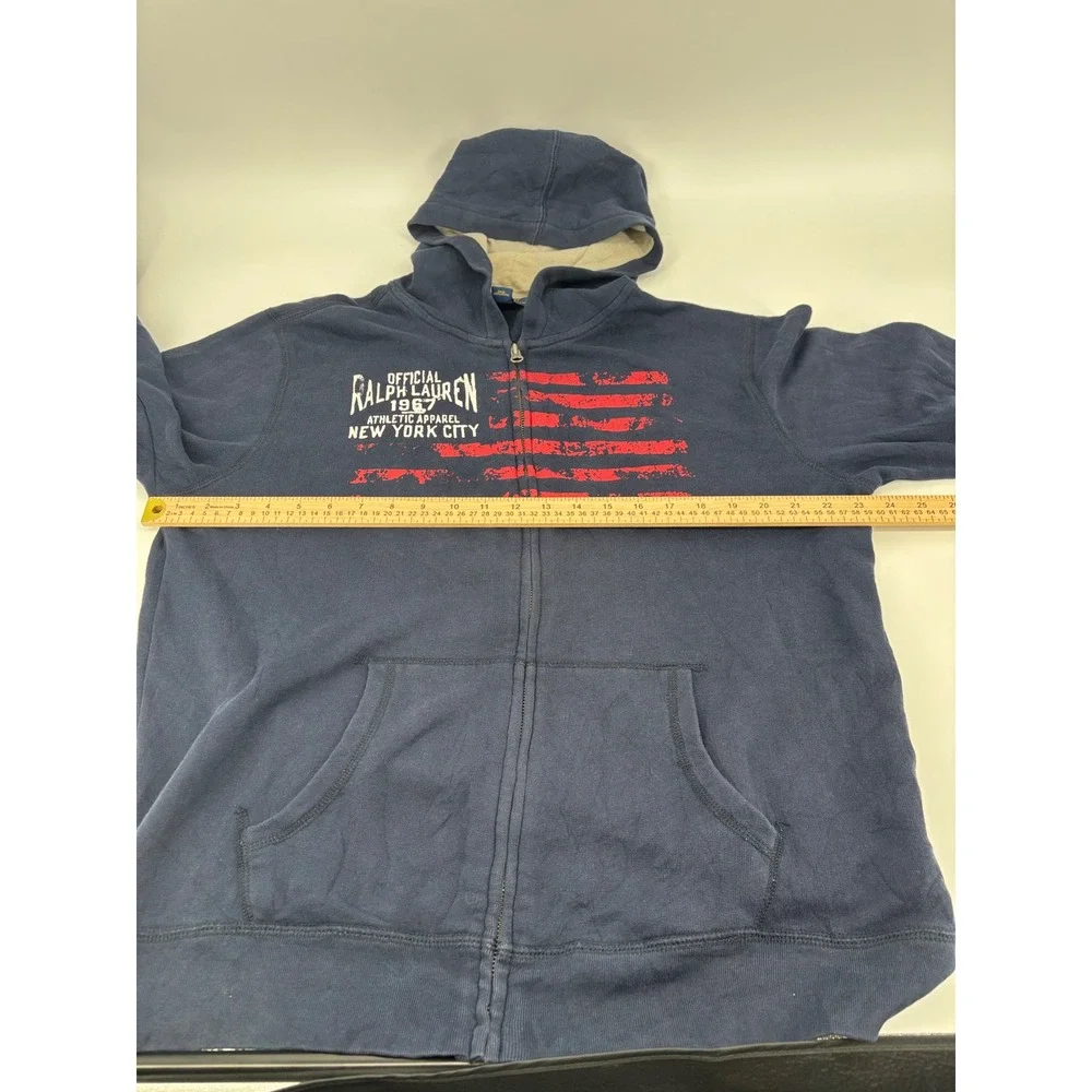 Polo Ralph Lauren Mens XL Navy Blue American Flag Full Zip Hoodie Sweatshirt
